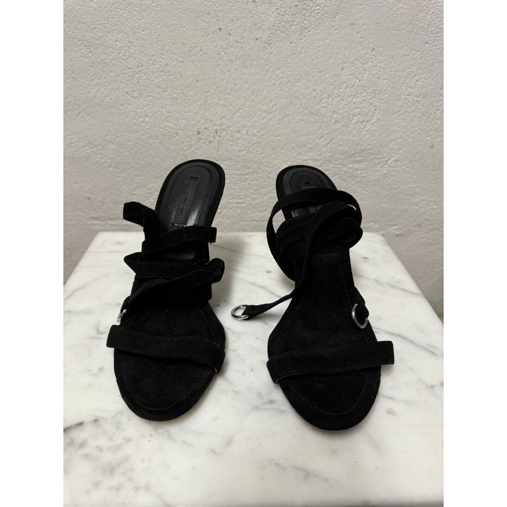 Alexander Wang Black Suede Ankle Wrap Sandals Size 37 Us 7